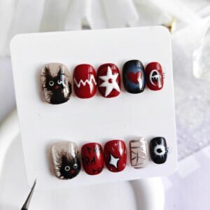 Cute Black Cat Short Nail Art