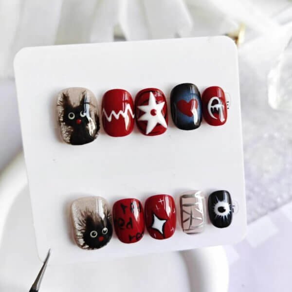 Cute Black Cat Short Nail Art Cute Black Cat Short Nail Art