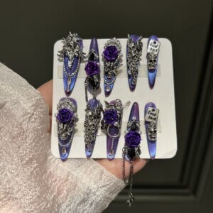 Purple Rose Goth Nail Art