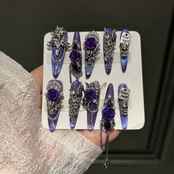 Purple Rose Gothic Nail Art Purple Rose Goth Nail Art