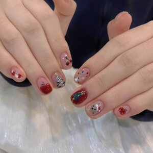 Red Apple Tree Short nail art