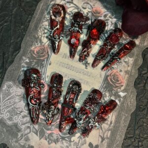 Red Forbidden Goth Nail Art